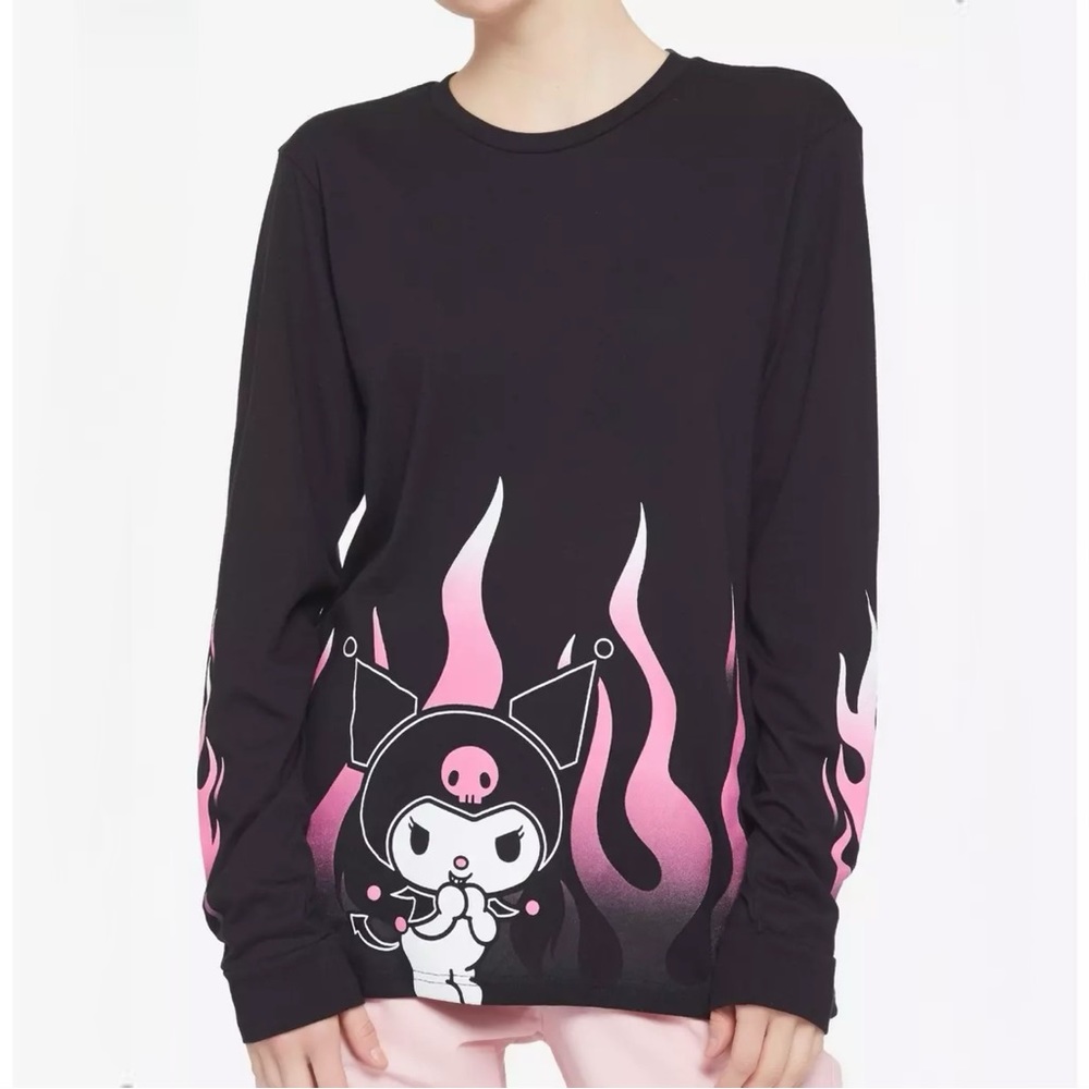 Kuromi Pink Flames Girls Long-Sleeve T-Shirt